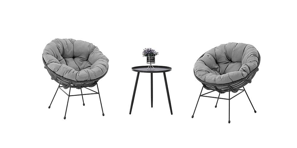 Set mobilier terasă 3 piese Norris cu structură metalică și ratan, perne incluse