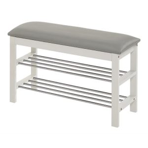 Banca hol tapitata cu suport pantofi HM ST11 alb-gri, 81X31x49 cm