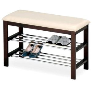 Banca hol tapitata cu suport pantofi HM ST3 crem-wenge, 81X31X49 cm