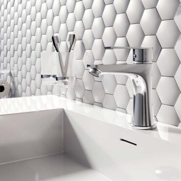 Baterie lavoar Ferro Algeo Square BAQ2 cu ventil click-clack inclus, 168x137 mm