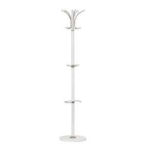 Cuier pom alb HM W13 din lemn si metal, baza ceramica 38 cm diametru, inaltime 179 cm, 15 agatatori