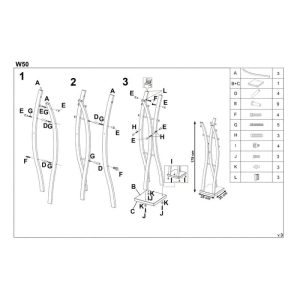 Cuier alb din metal HM W50 cu baza 35x35 cm, inaltime 179 cm, 9 agatatori