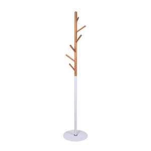 Cuier pom alb - fag HM W53 din otel vopsit si lemn, diametru baza 35 cm, inaltime 170 cm, 6 agatatori