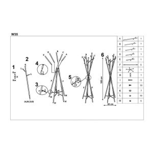 Cuier pom negru HM W35, metal vopsit, baza 50X50 cm, inaltime 180 cm, 15 agatatori