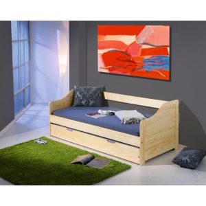 Pat pentru copii cu sertar HM Laura 209x96x65 cm, lemn din pin cu finisaj natur