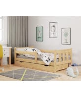 Pat pentru copii cu sertar HM Marinella 164x88x60 cm, lemn pin cu finisaj natur