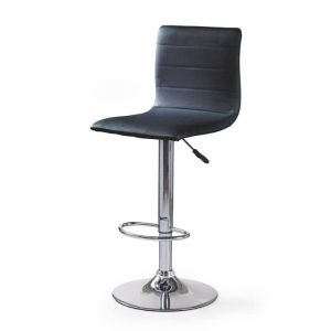 Scaun bar negru HM H21 cu baza din metal cromat, tapiterie piele ecologica, inaltime reglabila 61-82 cm, max 90 kg