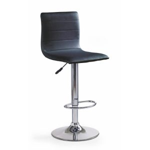 Scaun bar negru HM H21 cu baza din metal cromat, tapiterie piele ecologica, inaltime reglabila 61-82 cm, max 90 kg