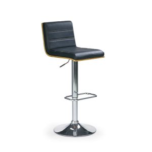 Scaun bar negru HM H31 cu structura din metal cromat si placaj, tapiterie piele ecologica, inaltime reglabila 63-84 cm, max 90 kg
