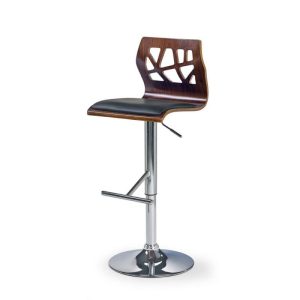 Scaun bar din lemn HM H34 cu baza de metal cromat si tapiterie din piele ecologica, inaltime reglabila 60-82 cm, max 90 kg