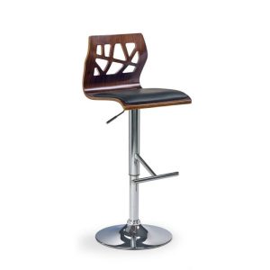 Scaun bar din lemn HM H34 cu baza de metal cromat si tapiterie din piele ecologica, inaltime reglabila 60-82 cm, max 90 kg