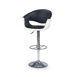 Scaun bar alb - negru HM H46 din metal cromat si piele ecologica, inaltime reglabila 61-83 cm, max 90 kg