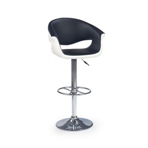 Scaun bar alb - negru HM H46 din metal cromat si piele ecologica, inaltime reglabila 61-83 cm, max 90 kg