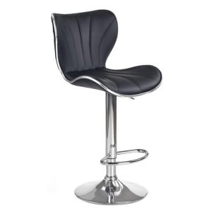 Scaun bar negru HM H69 din metal cromat si piele ecologica, inaltime reglabila 61-81 cm, max 90 kg