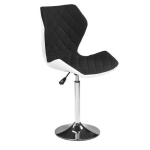 Scaun bar alb-negru HM Matrix 2 cu baza din metal cromat si inaltime reglabila 57-79 cm, max 100 kg