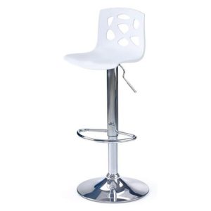 Scaun bar alb HM H48 cu baza de metal cromat si sezut polipropilena, inaltime reglabila 60-82 cm, max. 90 kg