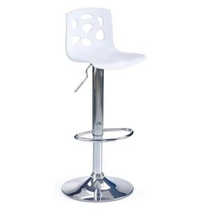 Scaun bar alb HM H48 cu baza de metal cromat si sezut polipropilena, inaltime reglabila 60-82 cm, max. 90 kg