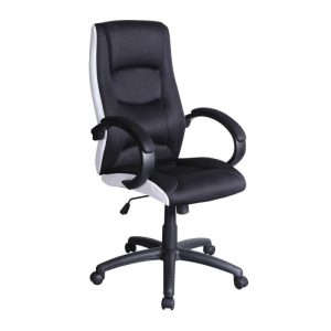 Scaun directorial SL Q041 alb - negru, baza polipropilena, taiterie din stofa perforata, max 100 kg