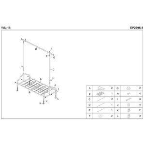 Stender haine din metal cromat HM WU18 cu rotile si suport pantofi, 103x49x181 cm