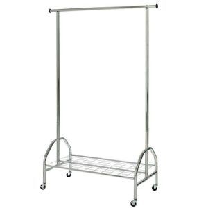 Stender haine din metal cromat HM WU18 cu rotile si suport pantofi, 103x49x181 cm