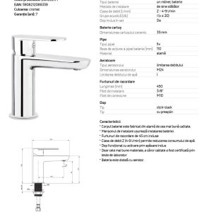 Baterie lavoar cu debit limitat 4.5 l/min Deante Alpinia BGAE021M