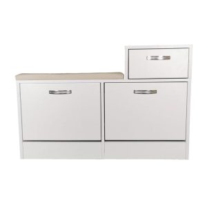 Pantofar GN 2 alb, 2 compartimente, sertar si sezut tapitat, 94.5x31x56.5 cm