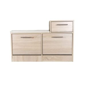 Pantofar GN 2 nuanta stejar, 2 compartimente, sertar si sezut tapitat, 94.5x31x56.5 cm