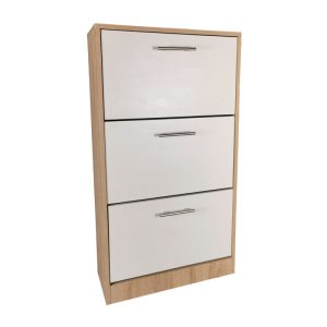 Pantofar GN 3 compartimente si usi rabatabile, nuanta stejar si usi albe, 63x24x117 cm