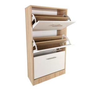 Pantofar GN 3 compartimente si usi rabatabile, nuanta stejar si usi albe, 63x24x117 cm