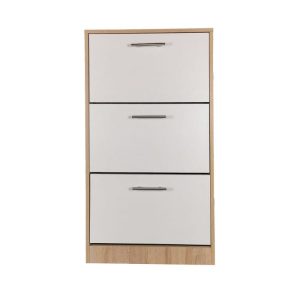 Pantofar GN 3 compartimente si usi rabatabile, nuanta stejar si usi albe, 63x24x117 cm