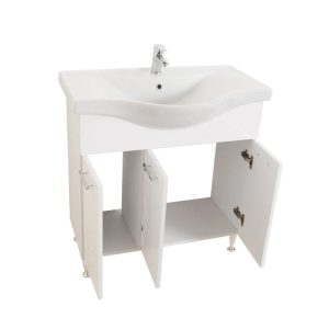 Set lavoar baie cu masca GN1531 80x45x81 cm alb, 3 usi, pe pardoseala