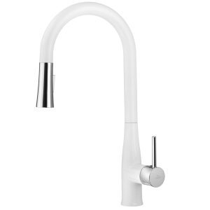 Baterie bucatarie cu cap de dus extensibil Deante Lukrecja BDH W720 alb