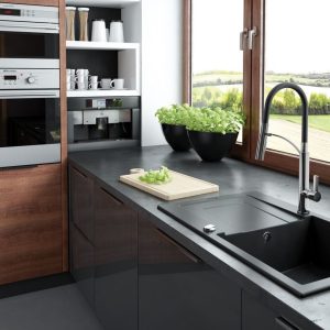 Baterie bucatarie cu dus extractibil Deante Gerbera BGB_B720 finisaj crom-negru