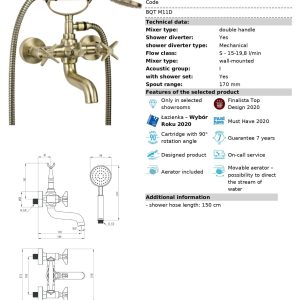 Baterie cada cu dus bronz Deante Temisto BQT_M11D