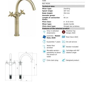 Baterie lavoar bronz Deante Temisto BQT_M25D cu corp inalt