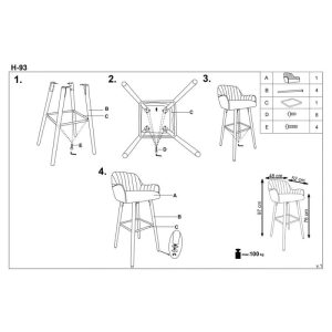 Scaun bar gri HM H93 stofa tip plus cadru lemn