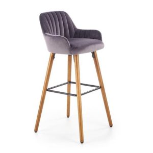 Scaun bar catifea gri HM H93 cu cadru din lemn, inaltime sezut 75 cm, max 100 kg