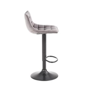 Scaun bar catifea gri HM H95 cu cadru din otel vopsit negru, suport picioare, inaltime reglabila, max 100 kg