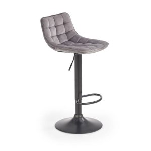 Scaun bar catifea gri HM H95 cu cadru din otel vopsit negru, inaltime reglabila 62-84 cm max 100 kg