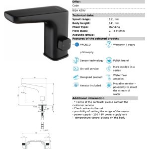 Baterie lavoar neagra cu senzor control temperatura si alimentare baterii Deante Hiacynt BQH_N29V