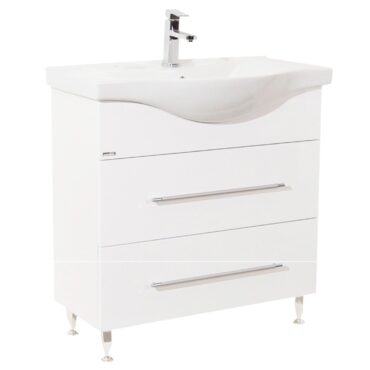 Set lavoar cu masca MDF alb GN1871 80x45x81 cm alb, 2 sertare, montaj pe pardoseala