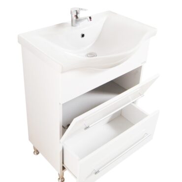 Set lavoar cu masca MDF alb GN1871 80x45x81 cm alb, 2 sertare, montaj pe pardoseala