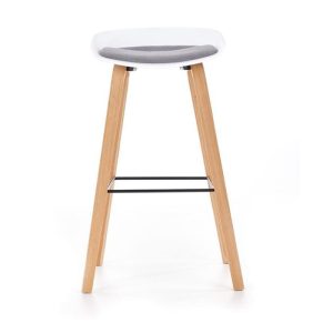 Scaun bar alb - gri HM H86 cu structura lemn si sezut din polipropilena si stofa, inaltime 75 cm, max 100 kg