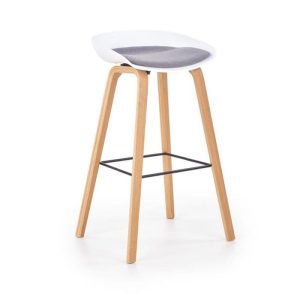 Scaun bar alb - gri HM H86 cu structura lemn si sezut din polipropilena si stofa, inaltime 75 cm, max 100 kg