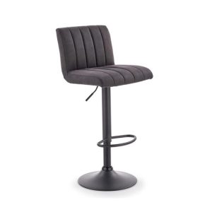 Scaun bar catifea gri HM H89 cu structura otel vopsit negru, inaltime sezut 64-84 cm, sustine max 120 kg