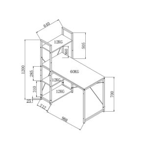 Birou Hm Narvik B1 120X64 cm, 3 rafturi
