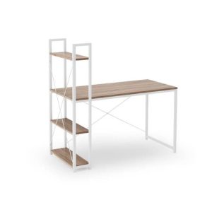 Birou Hm Narvik B1 alb 120X64 cm, 3 rafturi, structura metalica, PAL stejar sonoma