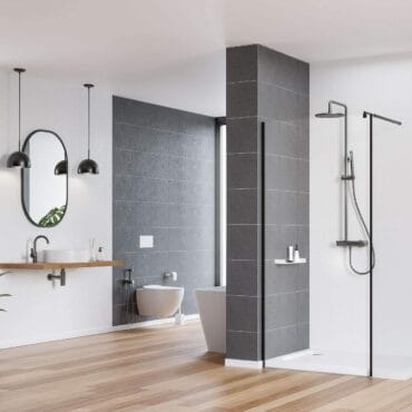 Coloana de dus gri titanium Deante Arnika NAC_D1QK, cu baterie amestecatoare si montaj pe perete