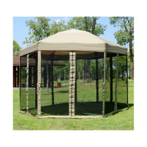 Pavilion gradina hexagon cu latura de 1.8 metri, impermeabil, plasa insecte cu fermoar