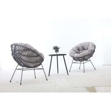 Set mobilier terasa 3 piese Norris cu structura metalica si ratan si perne moi